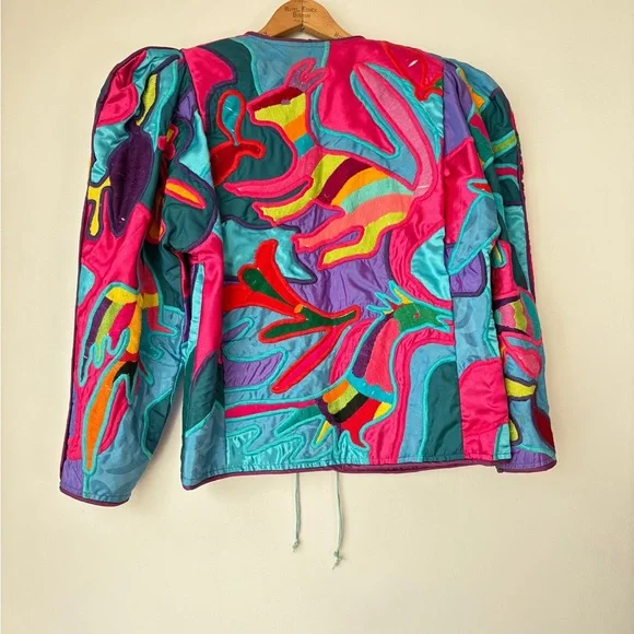 La Colección Judith Roberts Art to Wear Patchwork Multicolor Bomber Jacket Gift - Picture 3 of 16